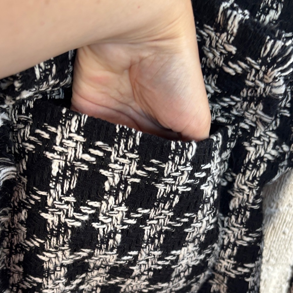 H&M Tweed Fringe Black and White Patterned Cotton Coat sz M - Picture 6 of 8